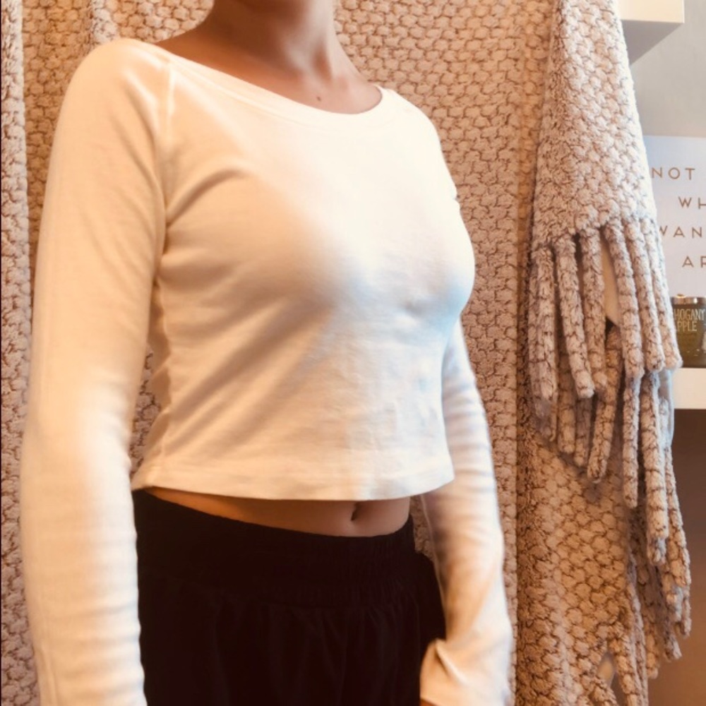 White Cropped Long Sleeve Brandy Melville Shirt